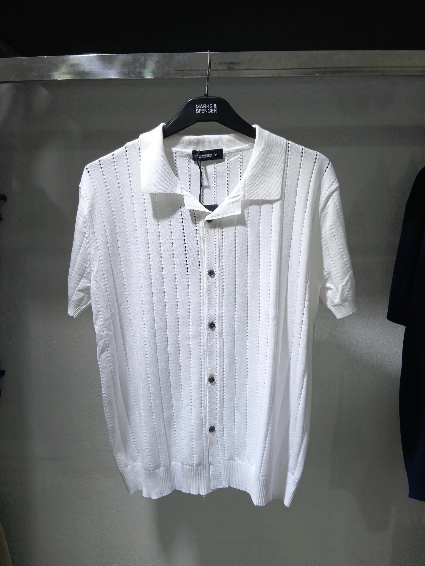 Short-Sleeve Ribbed Button-Up Shirt
