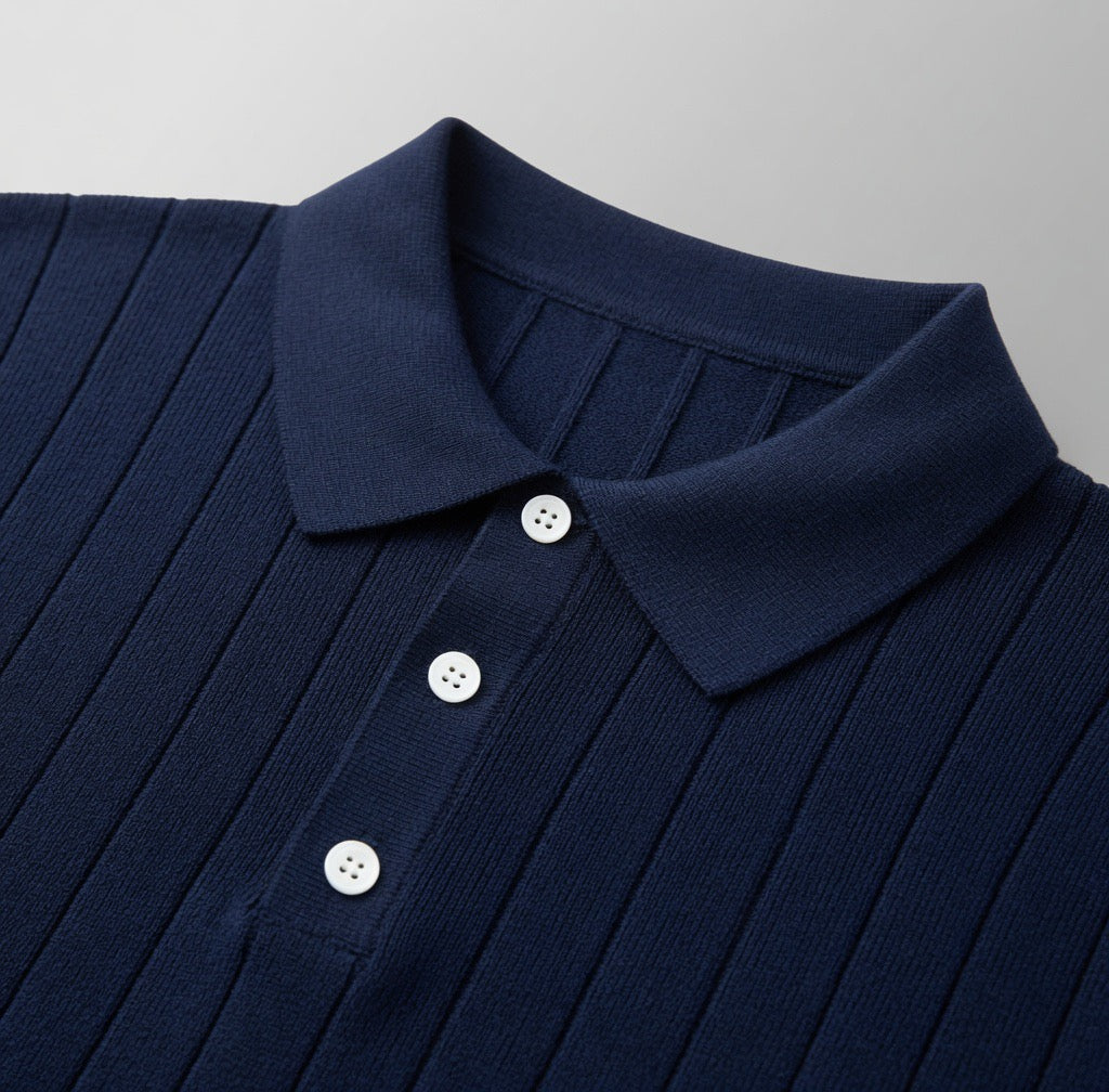 Ribbed Polo with Pleated Shoulders