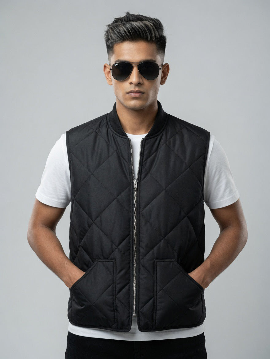Quilted Zip-Up Bomber Vest