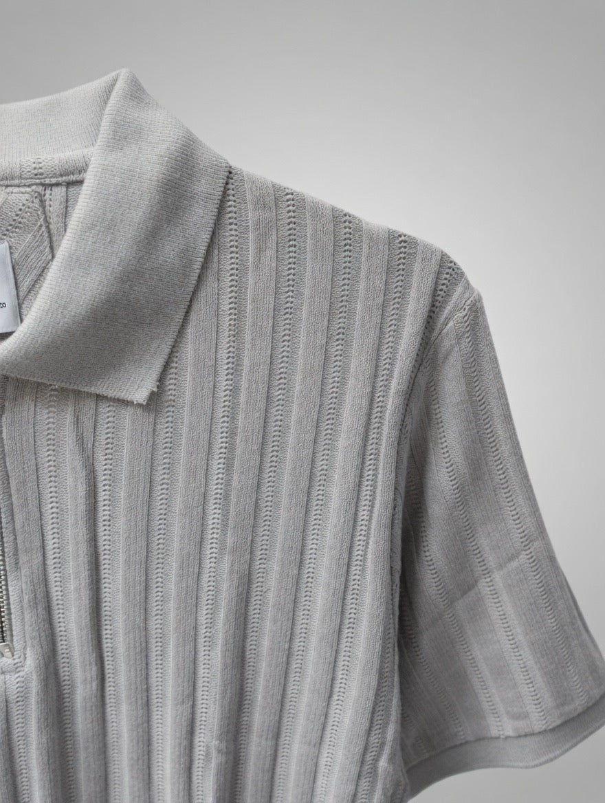 White Zip Rib Polo Shirt Cotton