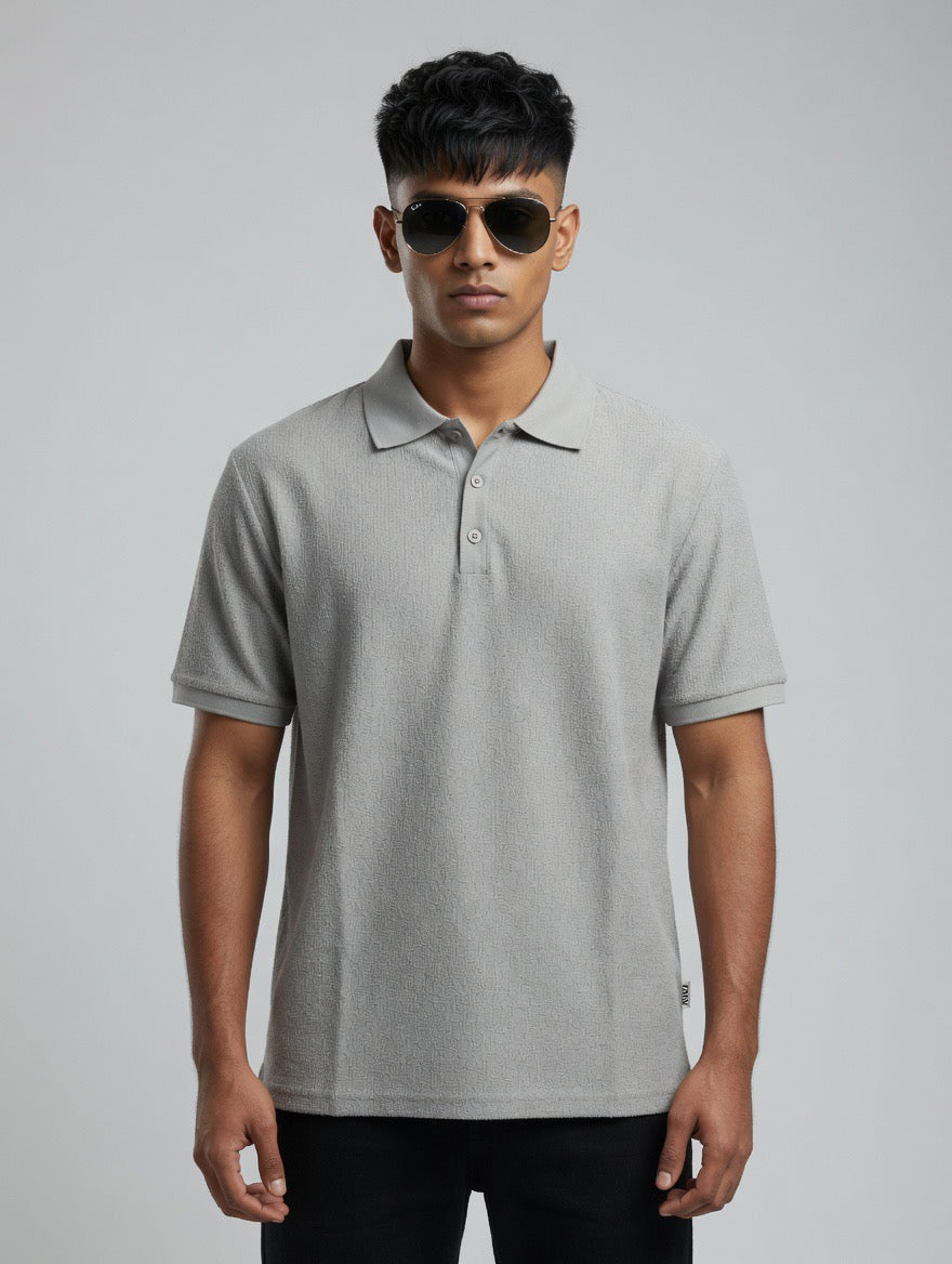 Textured Ribbed Pure Cotton Polo Shirt