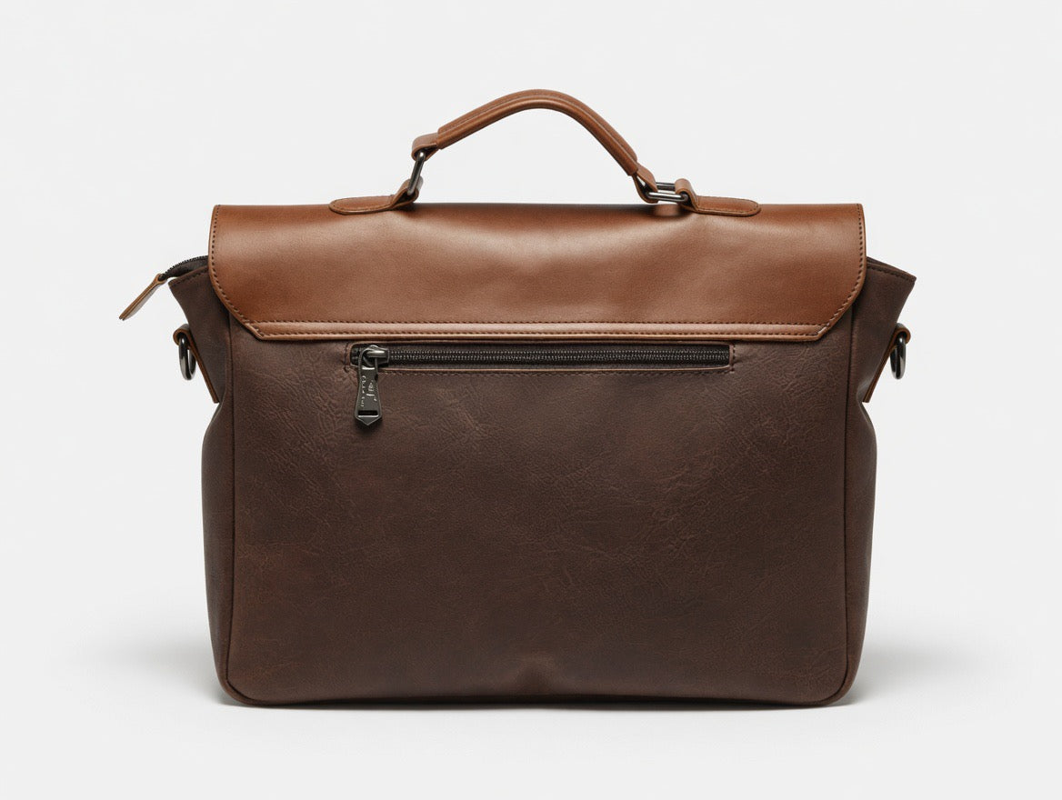 Vintage Faux Leather Messenger Bag – Premium Brown
