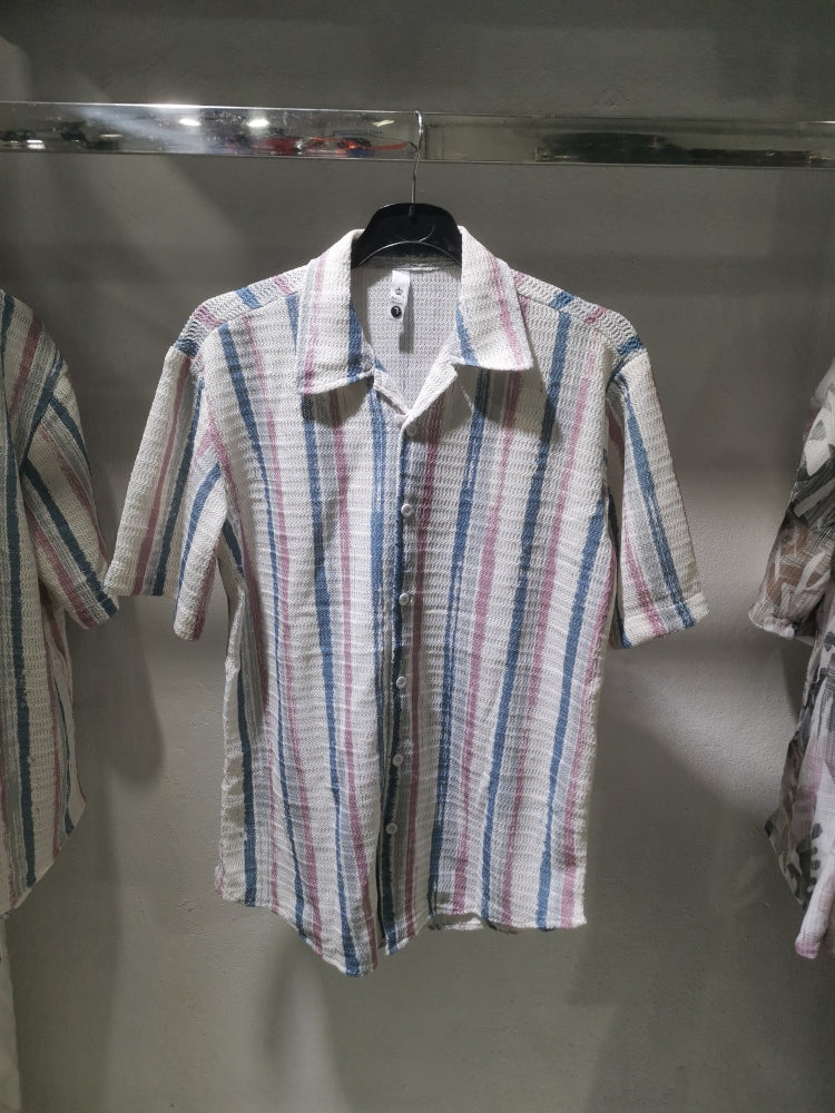Cuban Collar printed crochet shirt