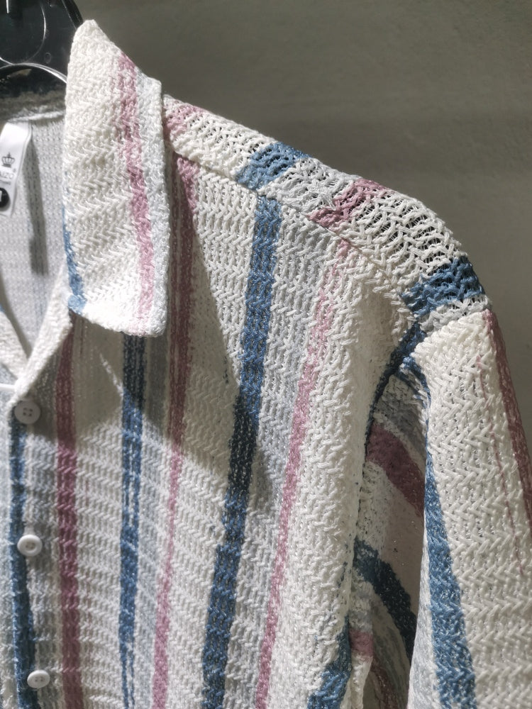 Cuban Collar printed crochet shirt