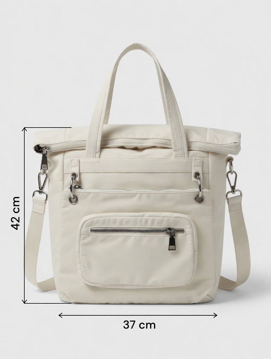 Multi-Functional Nylon Bag – Convertible Tote Backpack with Green Pocket