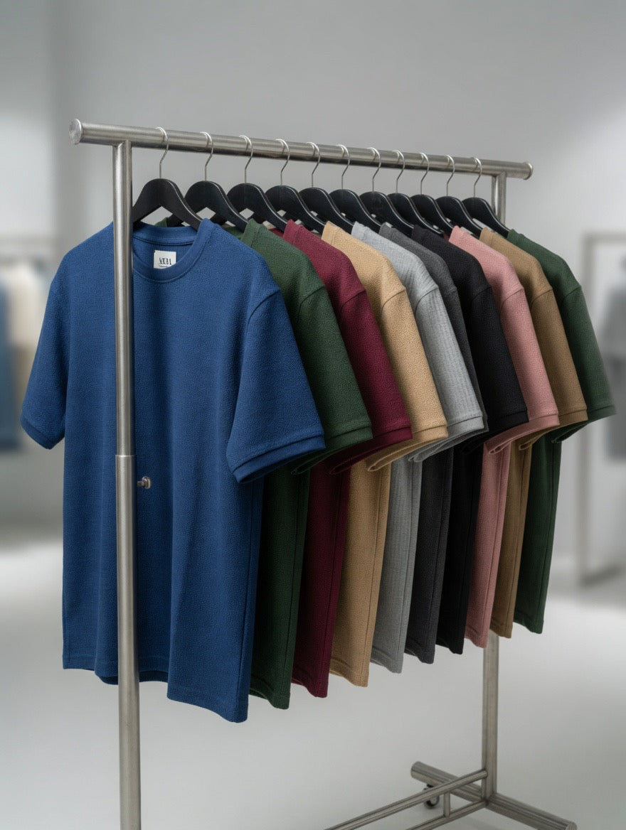 Knitted Honeycomb Round Neck T-Shirt