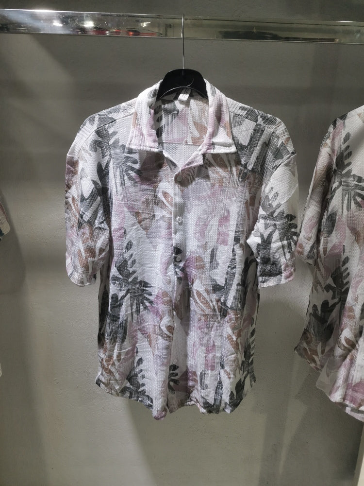 Cuban Collar printed crochet shirt