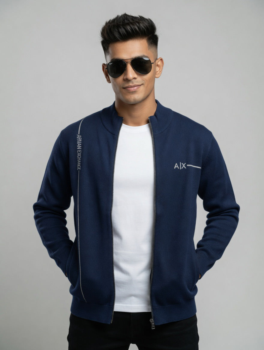 Armani Exchange Zip-Up Mock Neck Sweater