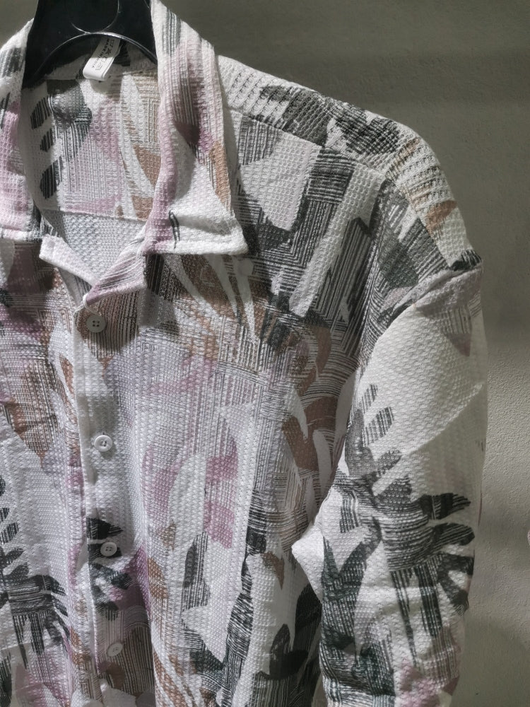 Cuban Collar printed crochet shirt