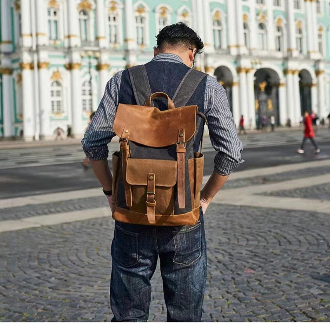 Canvas and Leather Backpack