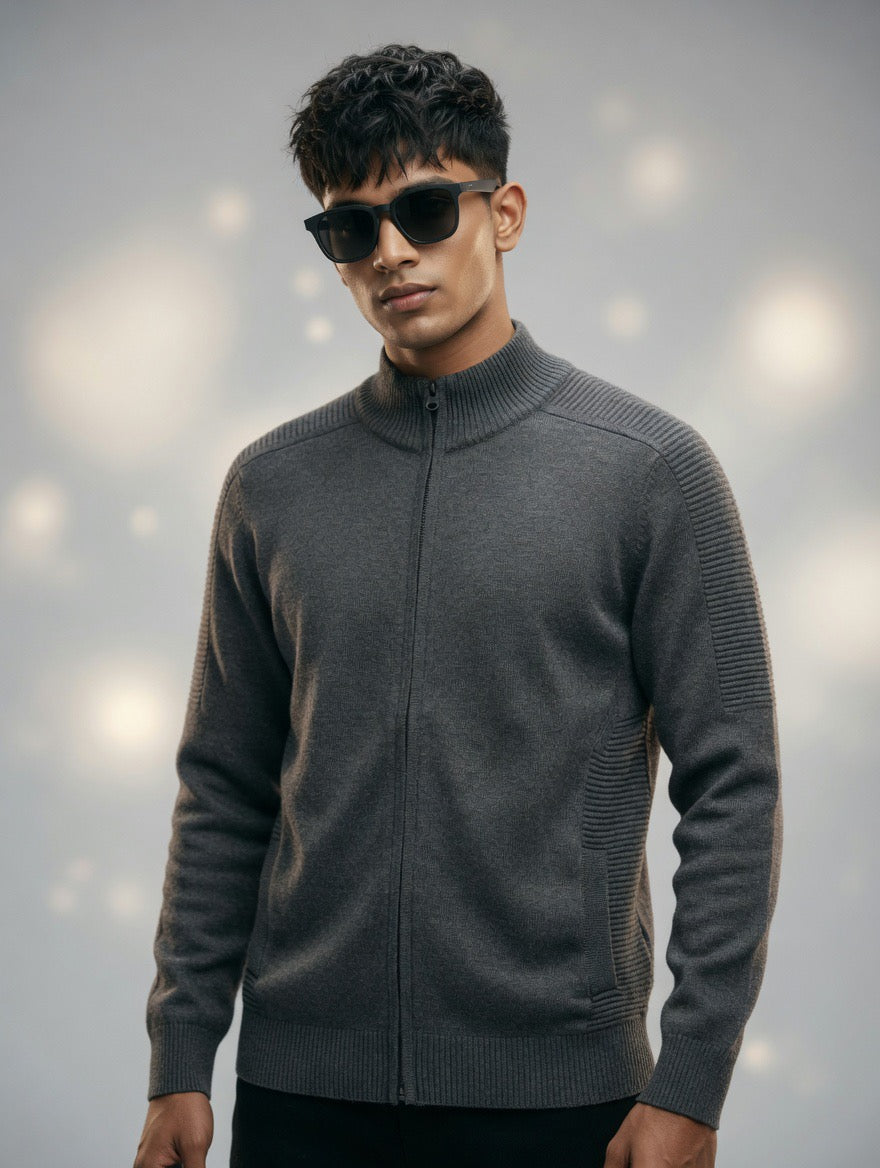 Premium Zip-Up Ribbed Sweater