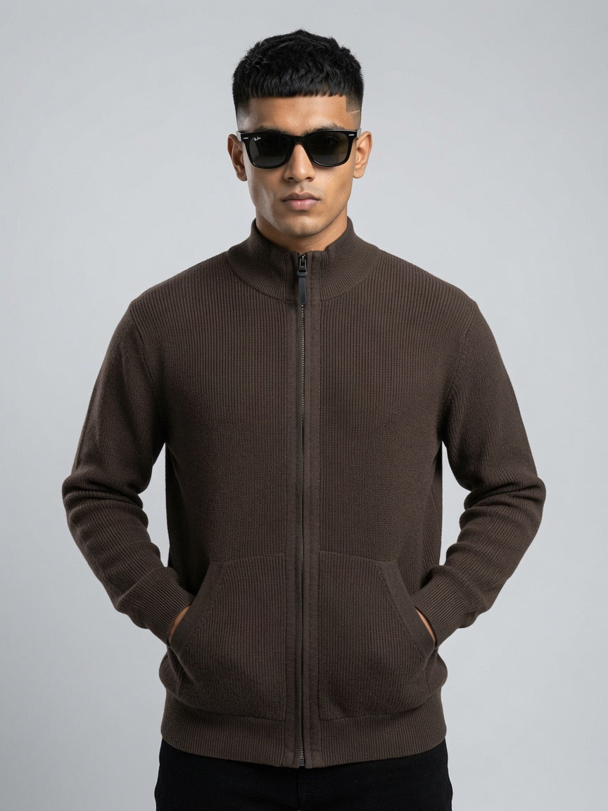 Premium Ribbed Zip-Up Sweater