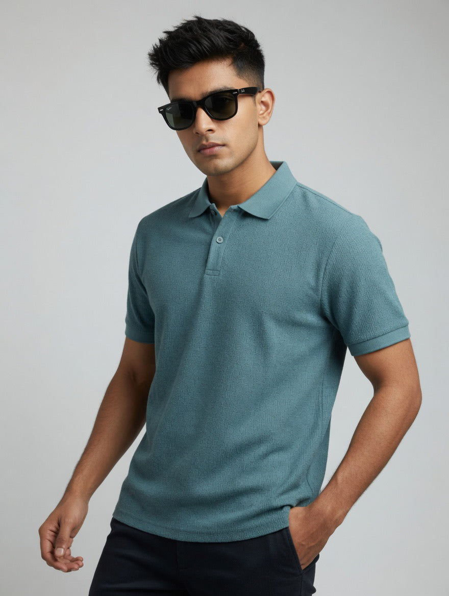Textured Ribbed Pure Cotton Polo Shirt