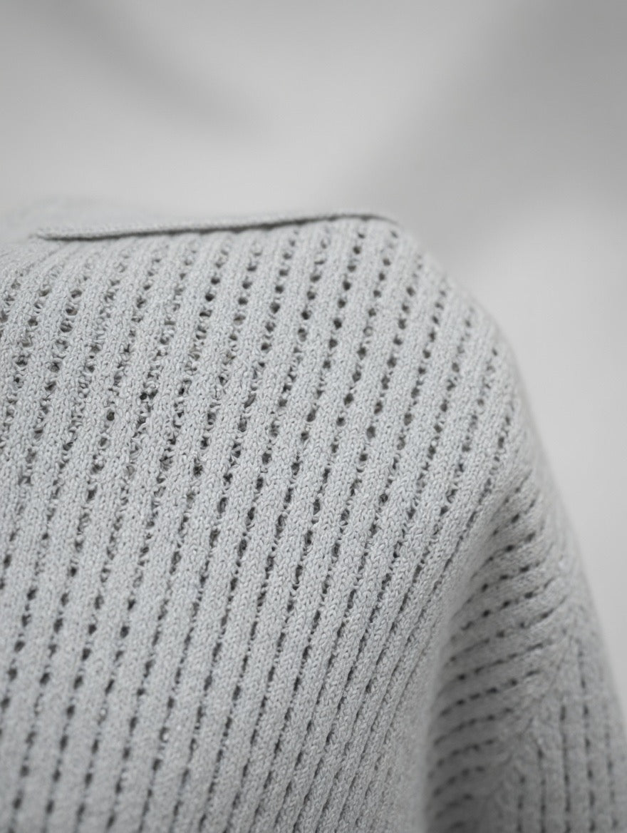 Open-Knit Polo Sweater