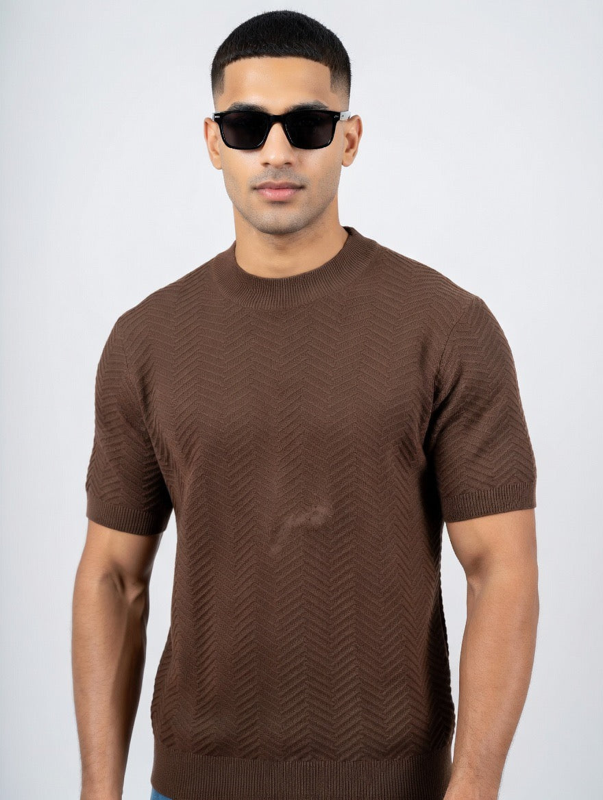 Herringbone Knit T Shirt (Slightly Higher Collar)
