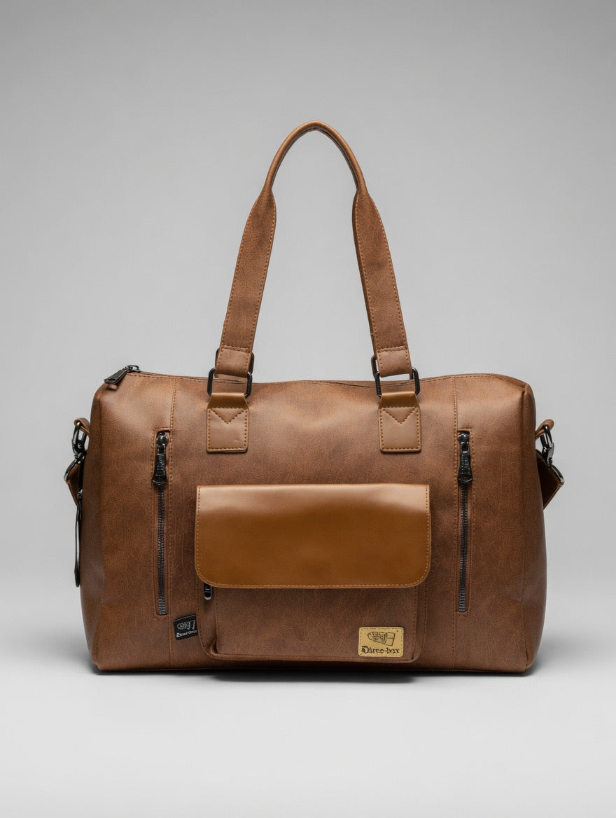 Premium Two-Tone Brown Faux Leather Duffel Bag