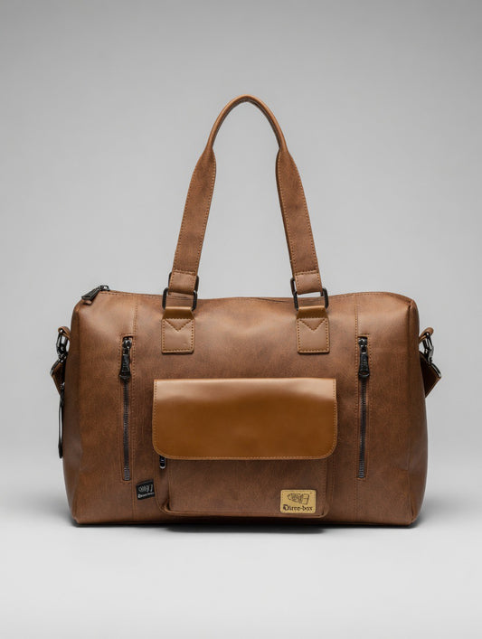 Premium Two-Tone Brown Faux Leather Duffel Bag