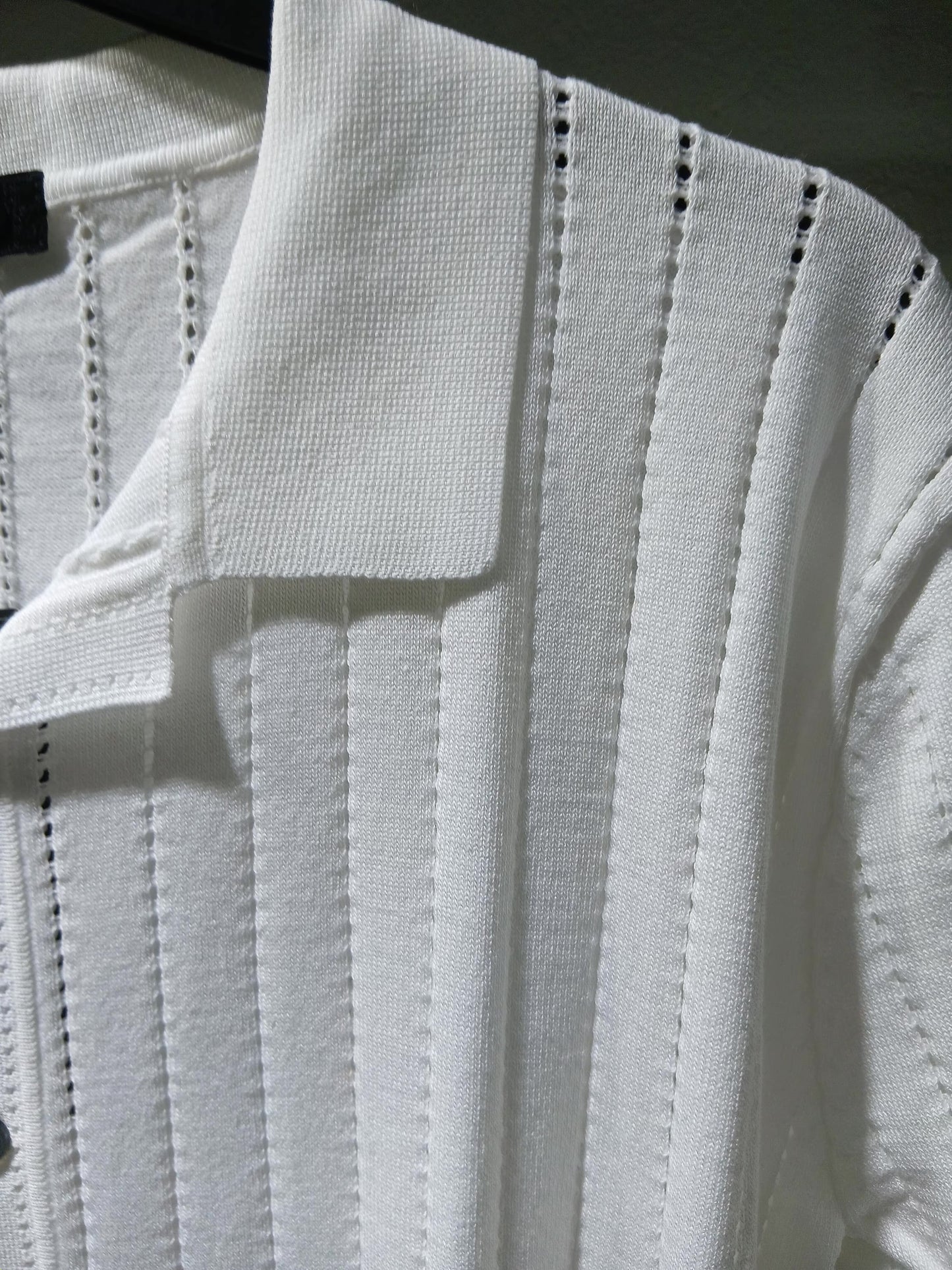 Short-Sleeve Ribbed Button-Up Shirt