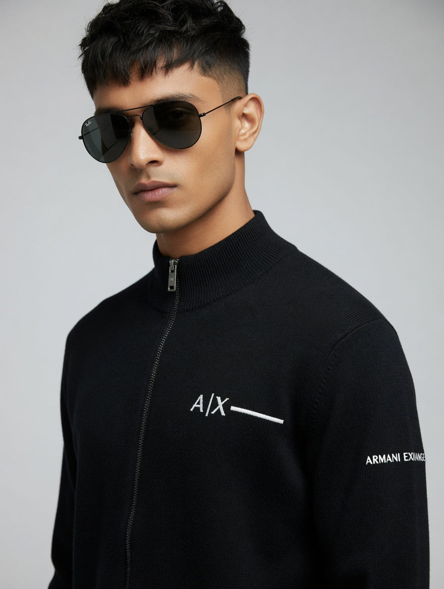 Armani Exchange Zip-Up Mock Neck Sweater