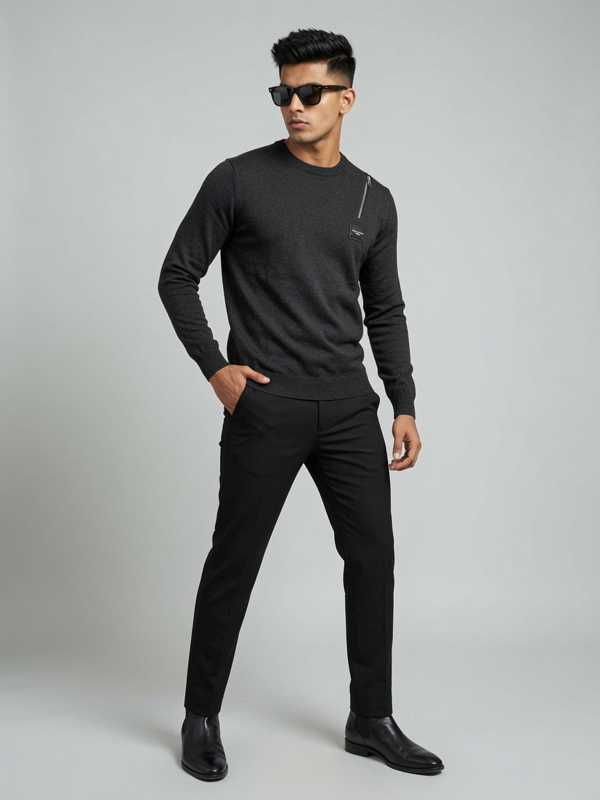 Inspired Navy / Charcoal Zip Detail Sweater