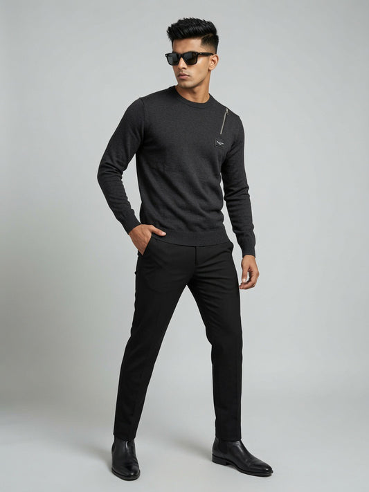 Inspired Navy / Charcoal Zip Detail Sweater