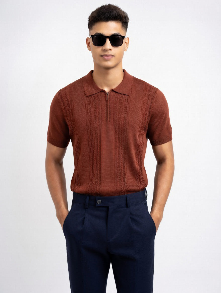 Cable Knit Polo Shirt