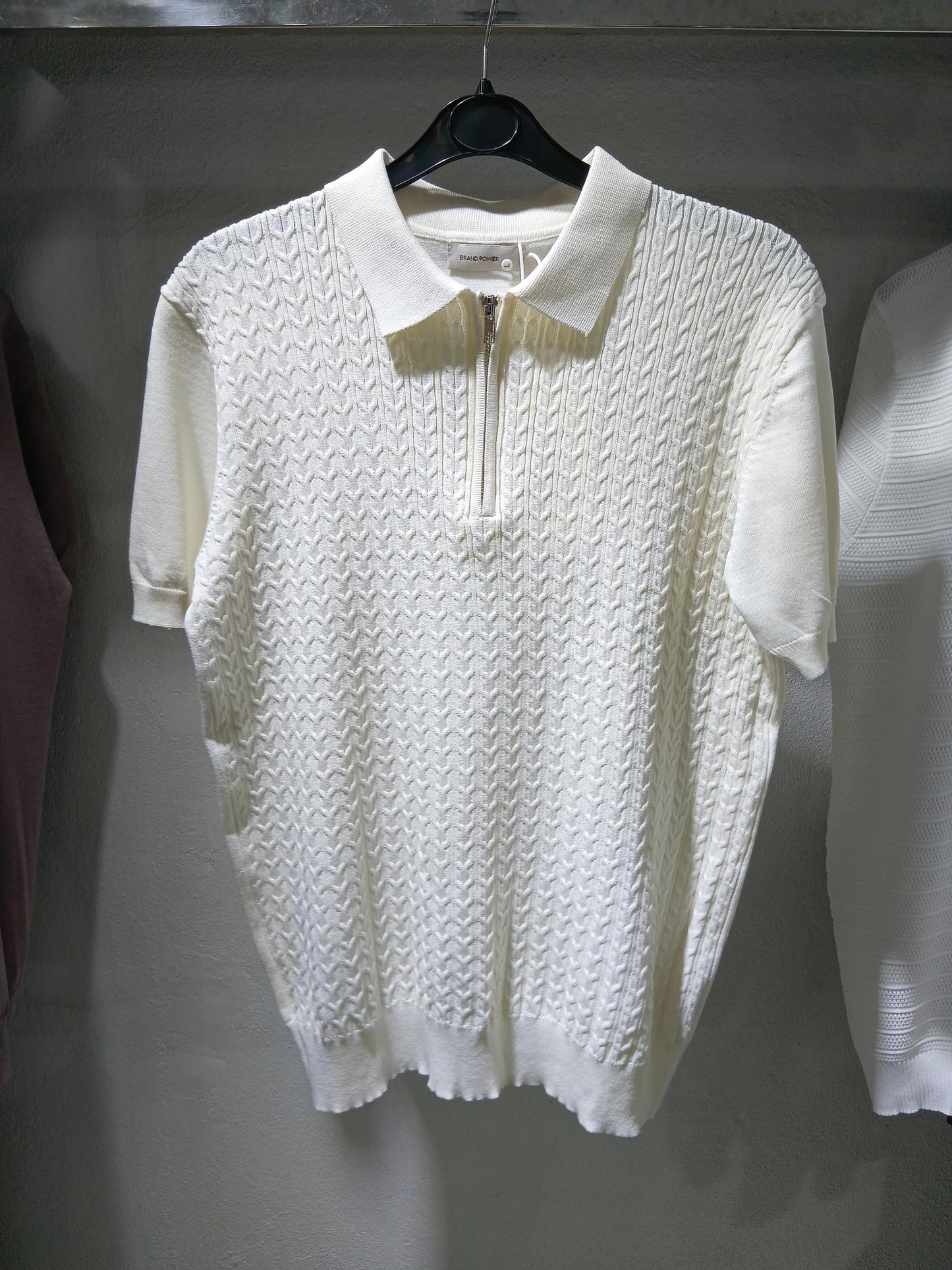 Cable Knit Zip-Up Polo Shirt | Premium Textured Knitwear