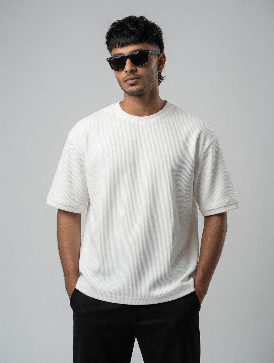 Ribbed Oversized Round Neck T-Shirt