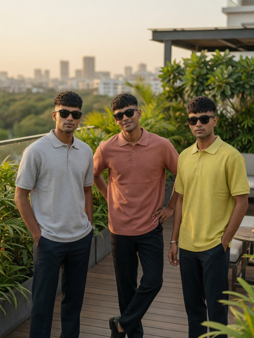Textured Ribbed Pure Cotton Polo Shirt