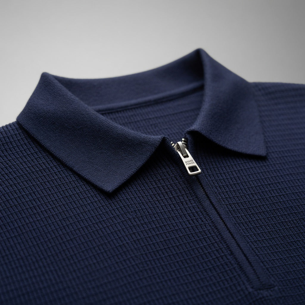 Ribbed Zip-Up Polo Shirt