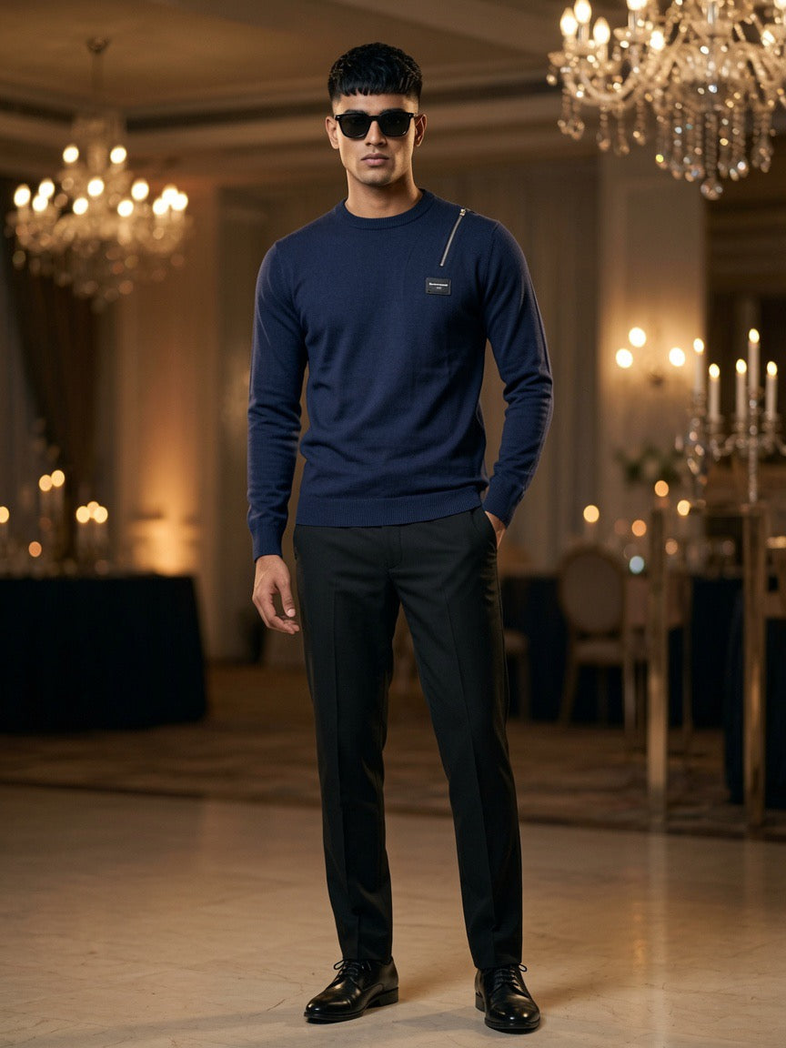 Inspired Navy / Charcoal Zip Detail Sweater