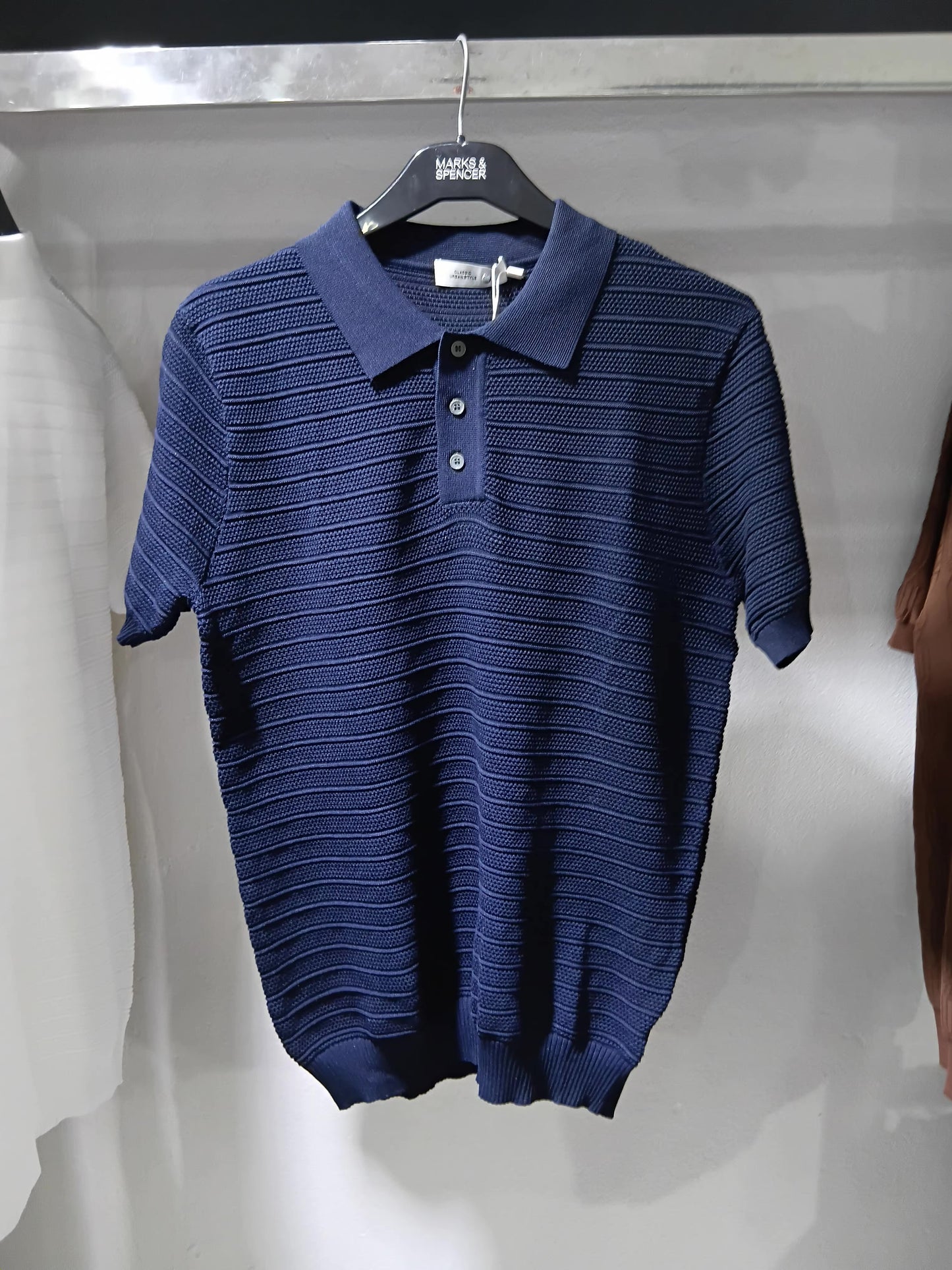 Textured Stripe Knit Polo Shirt |  Premium Knitwear