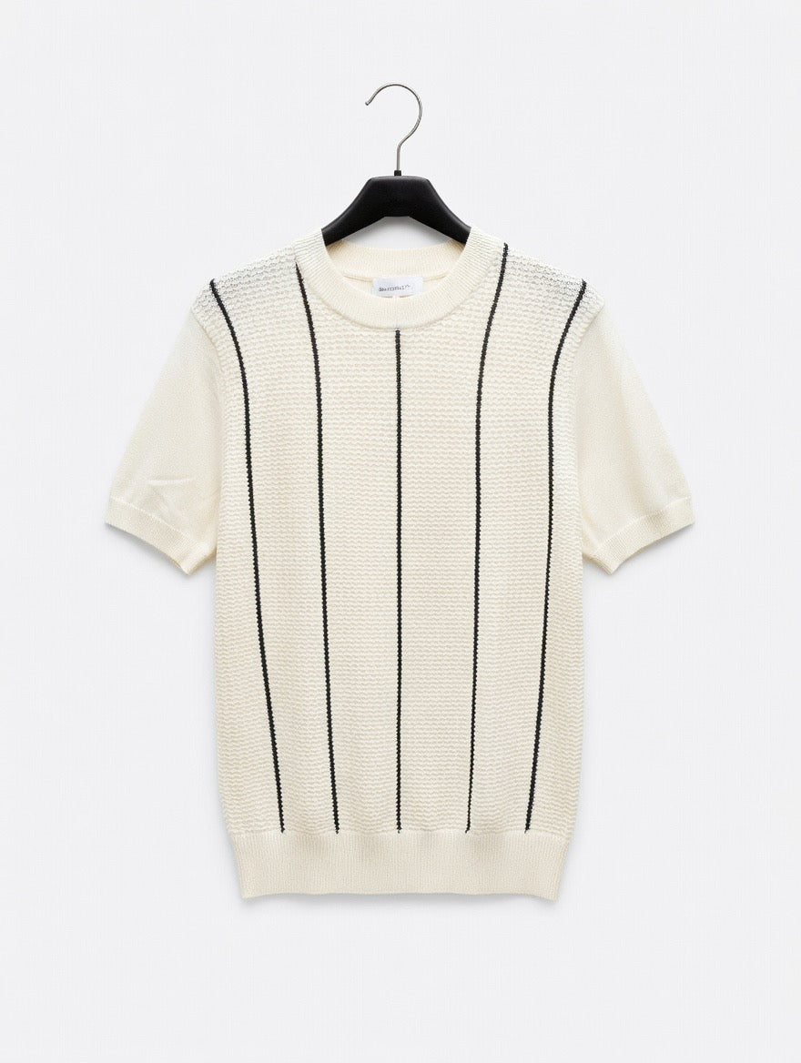 Striped Textured Knit T Shirt