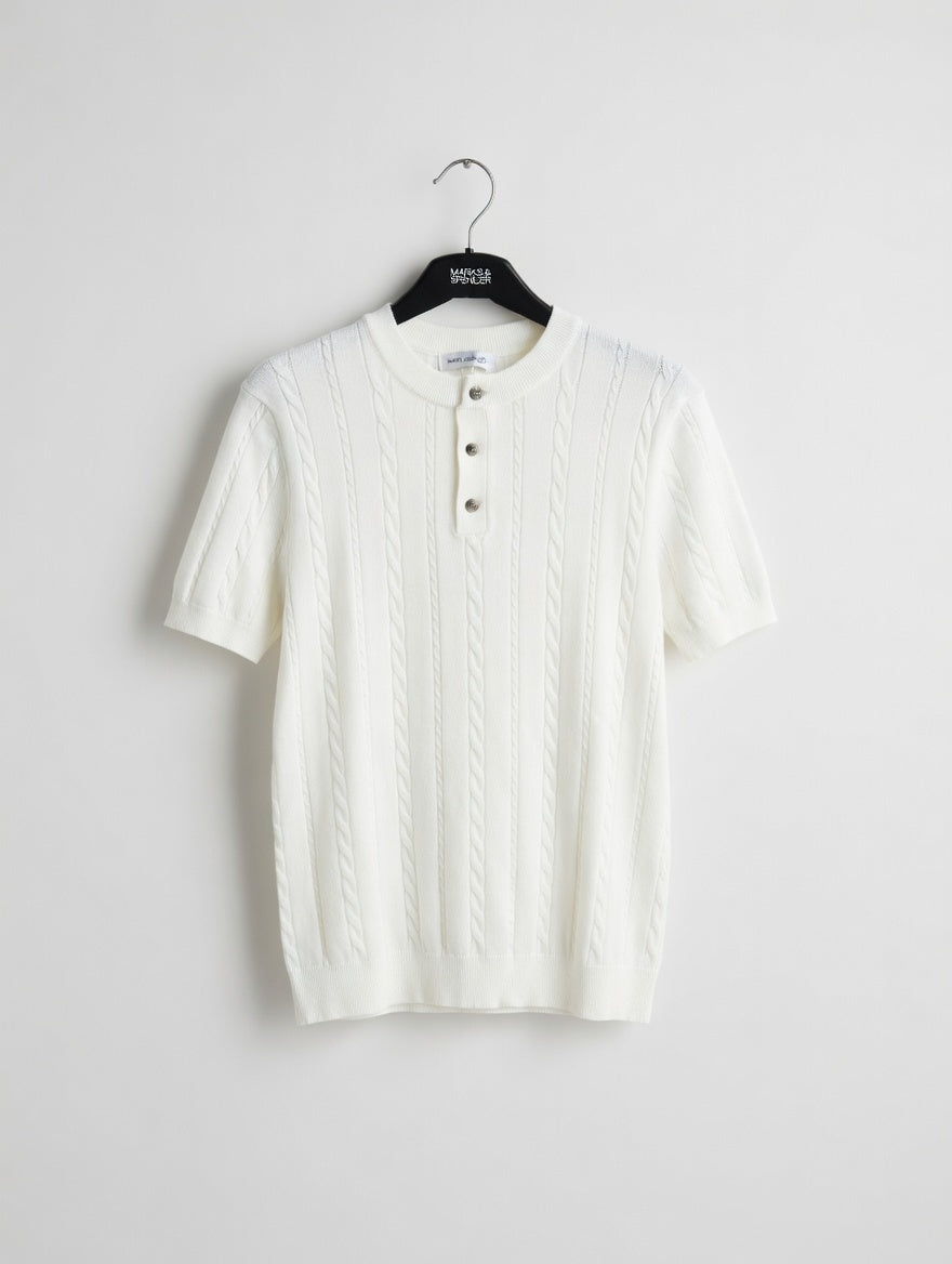 Cable Knit Henley T-Shirt