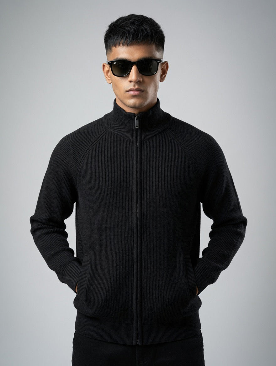 Zip-Up Mock Neck Sweater