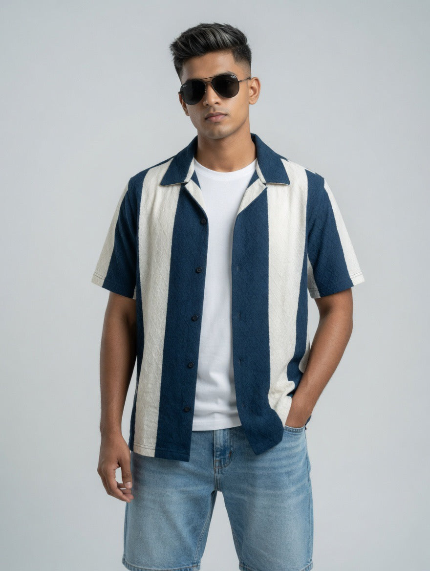 Striped Textured Cuban Shirt