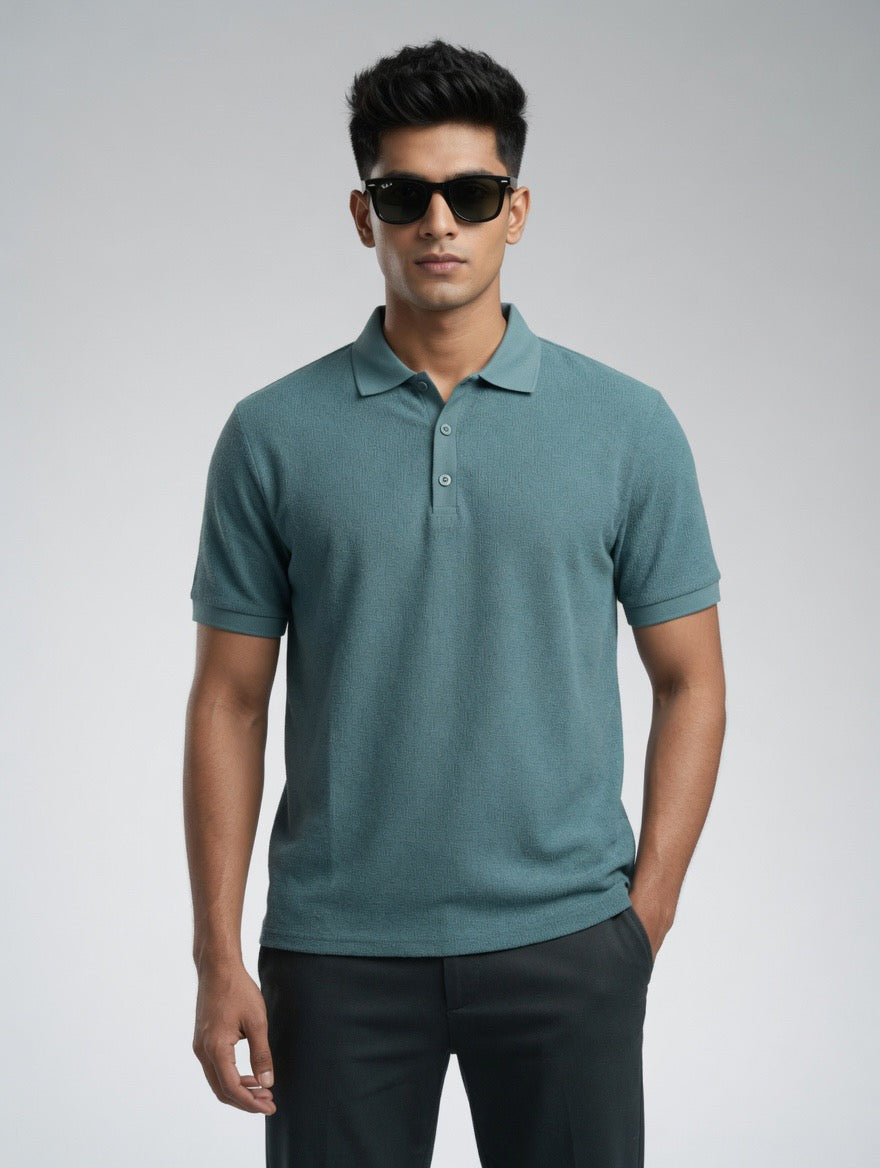 Textured Ribbed Pure Cotton Polo Shirt
