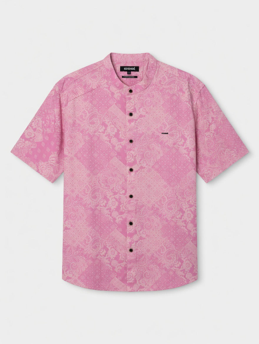 Pink Paisley Chinese Collar Shirt Linen