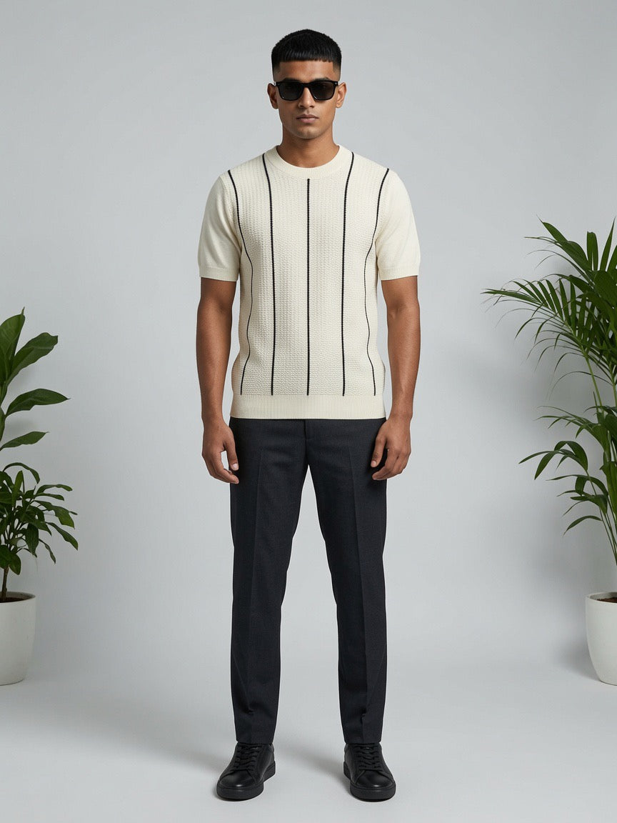 Striped Textured Knit T Shirt