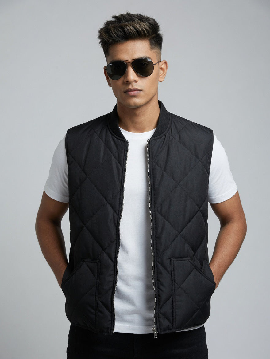 Quilted Zip-Up Bomber Vest