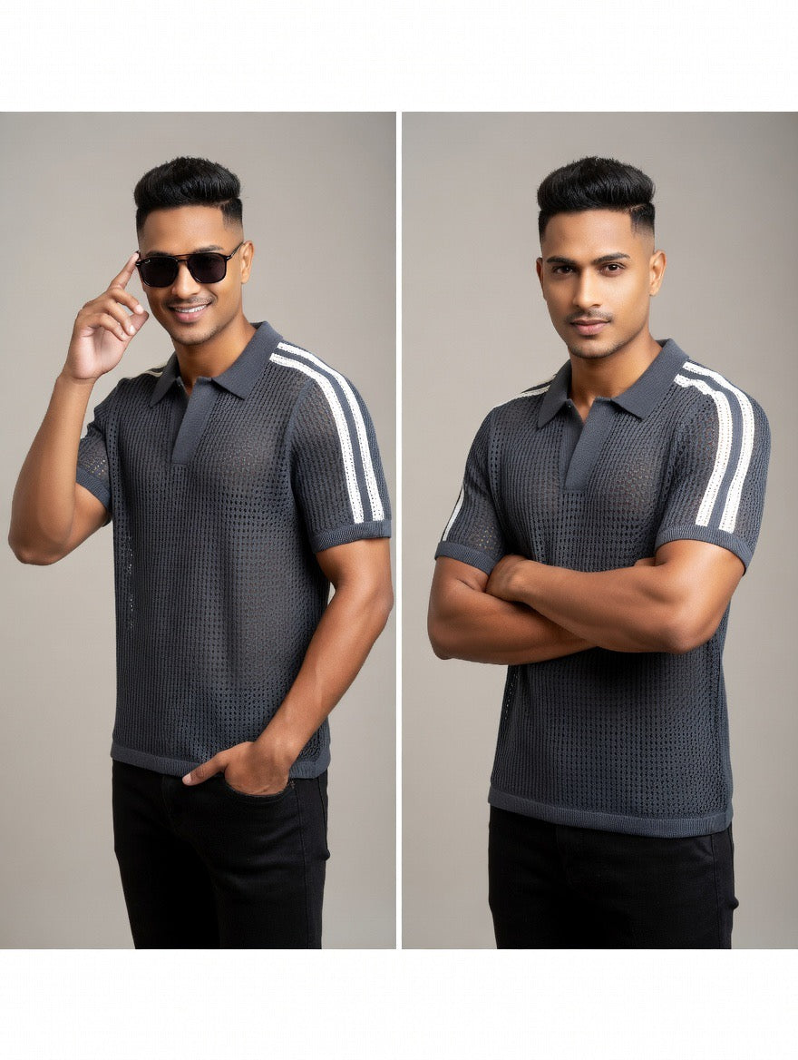 Mesh Knitted Oversized Polo