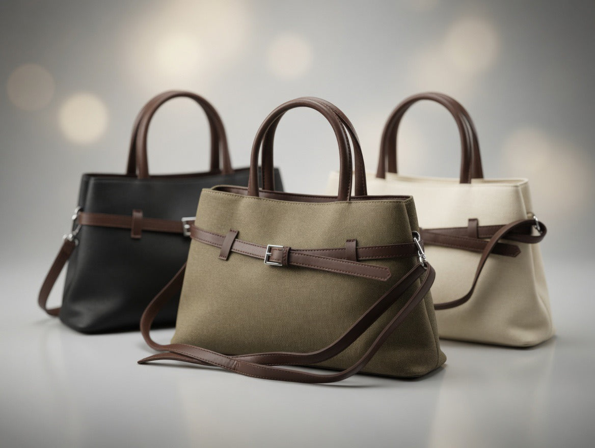 Canvas Tote Bag with Brown Straps