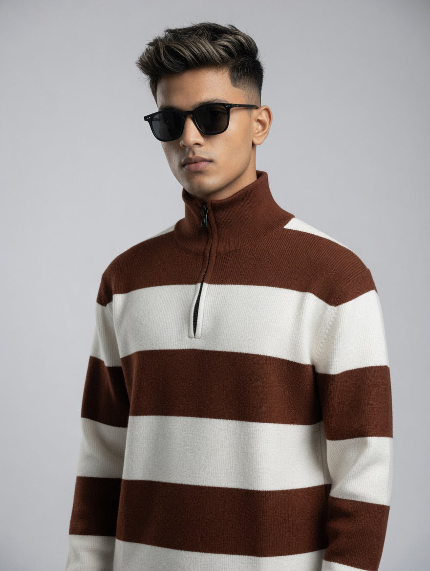 Striped Quarter-Zip Sweater