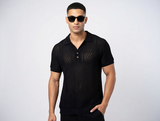 Mesh Knit Polo Shirt