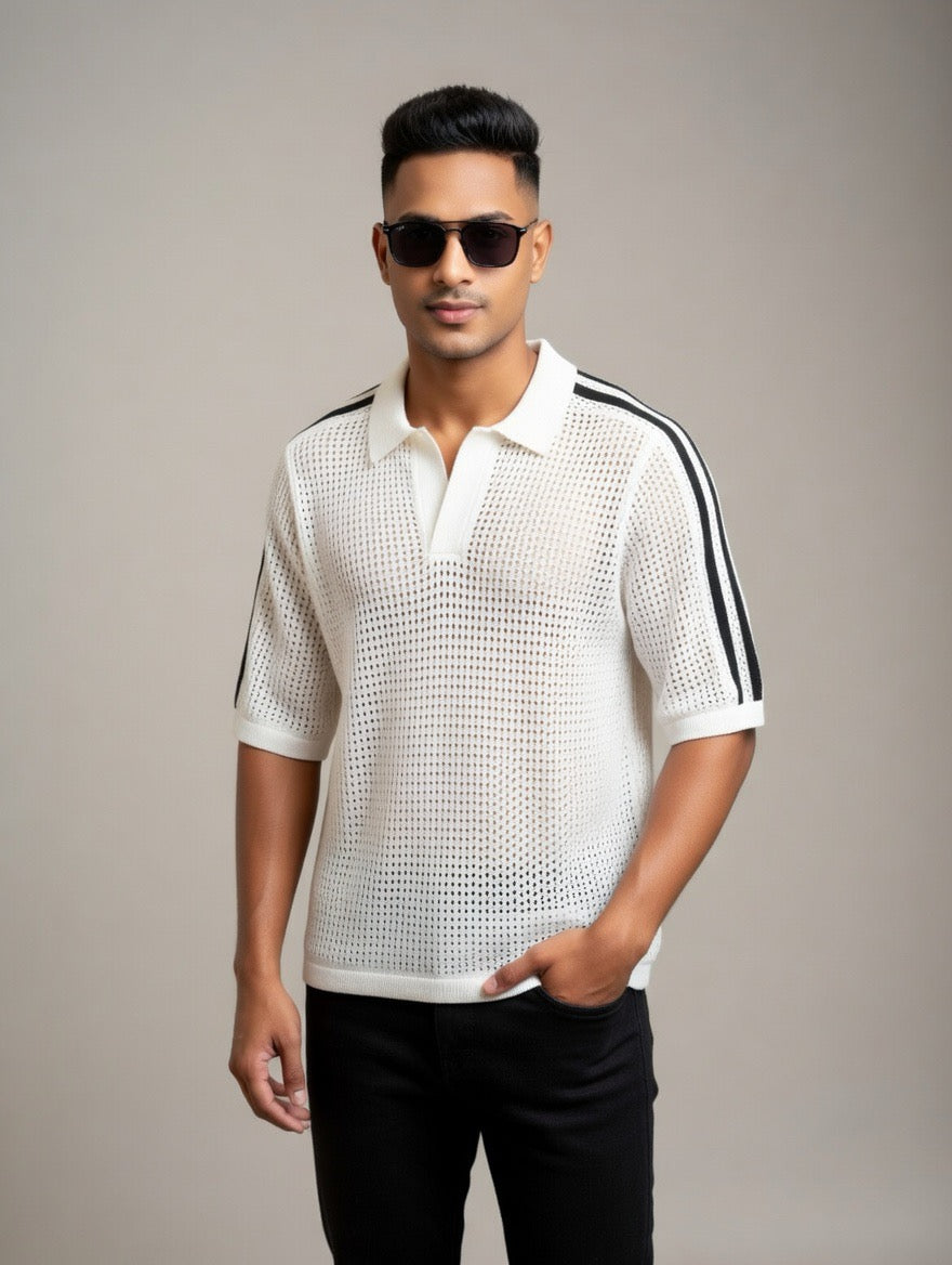 Mesh Knitted Oversized Polo