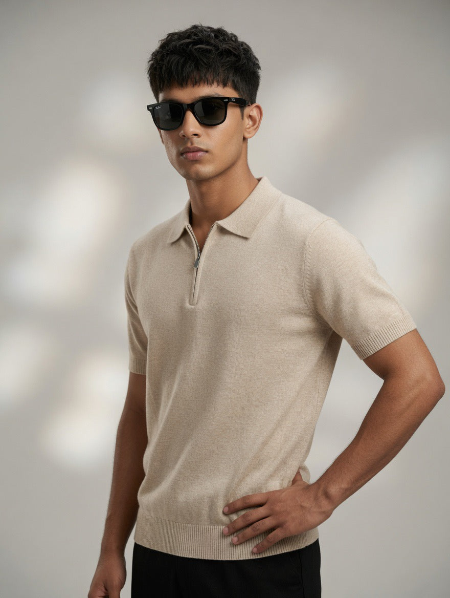 Premium Knit Zip Polo Shirt