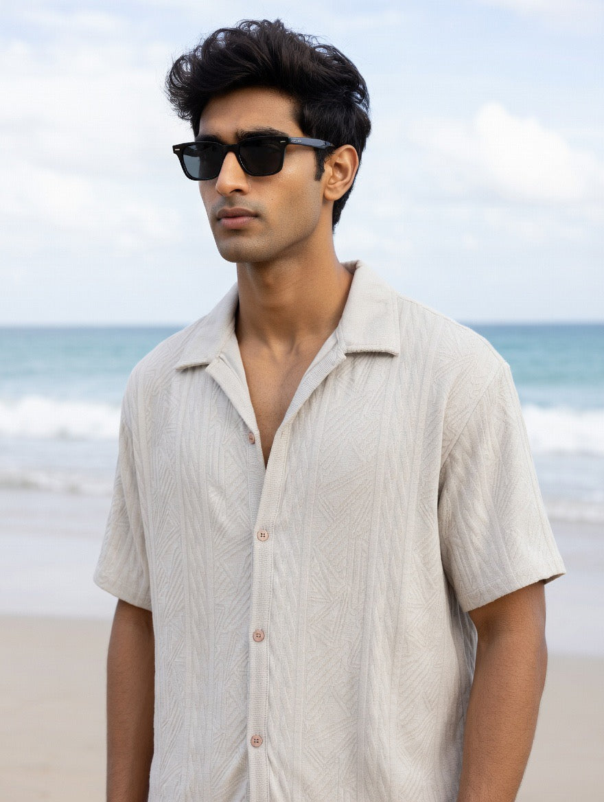Textured Short-Sleeve Button-Up Shirt