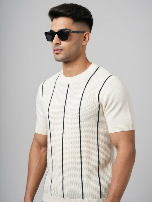 Striped Textured Knit T Shirt