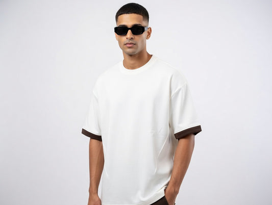 Oversized Contrast Cuff Crew Neck T-Shirt