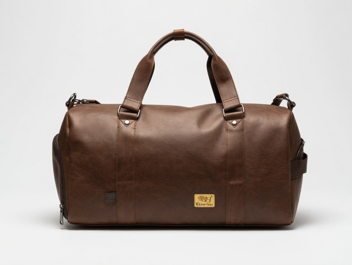 Vintage Faux Leather Duffel Bag – Premium Brown Weekender